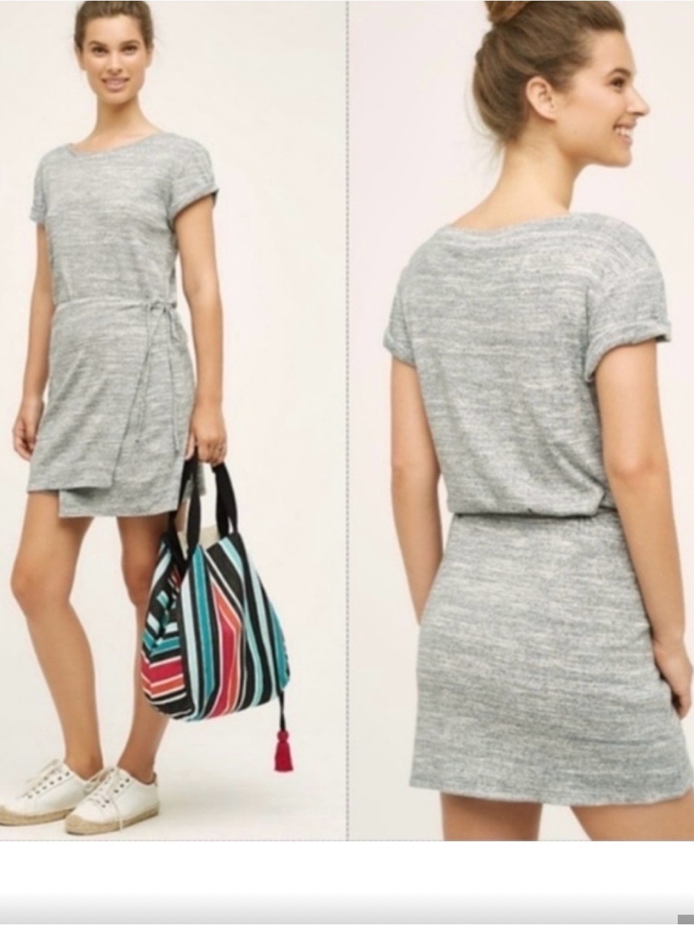 Maeve Heather Gray Short-Sleeve Knit Mini Dress